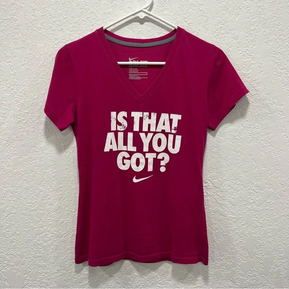 Nike Dri-Fit fuchsia dark pink short sleeve tee shirt Slim fit small vneck